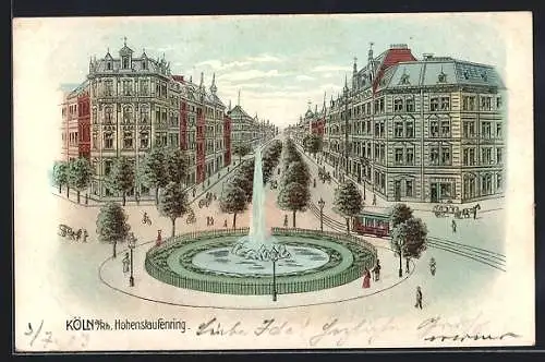 Lithographie Köln-Neustadt, Strassenpartie am Hohenstaufenring