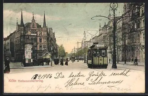 AK Köln, Strasse Hohenzollernring mit Strassenbahn