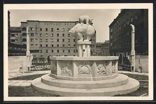 AK Wien, Matteottihof mit Tierkreisbrunnen am Margarethengürtel