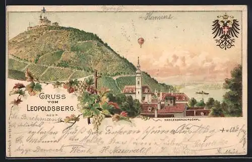 Lithographie Wien, Leopoldsberg mit Kahlenbergerdörfl