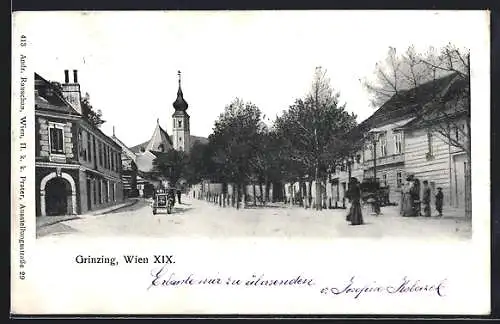 AK Wien, Grinzing, Strassenpartie mit Passanten