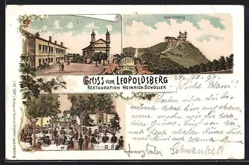 Lithographie Wien, Restauration auf dem Leopoldsberg, Bes. Heinrich Schöller