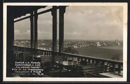 AK Wien, Verandablick vom Gasthaus Zur schönen Aussicht von J. Leitl, am Gemeindeberg