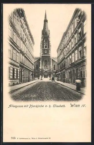 AK Wien, Alleegasse mit Pfarrkirche z. h. Elisabeth