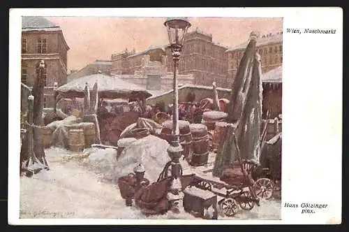 Künstler-AK Hans Götzinger: Wien, Naschmarkt im Winter