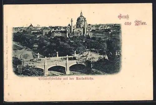 AK Wien, Elisabethbrücke mit der Karlskirche