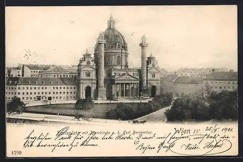 AK Wien, Karlsplatz mit Pfarrkirche z. h. Karl Borromäus