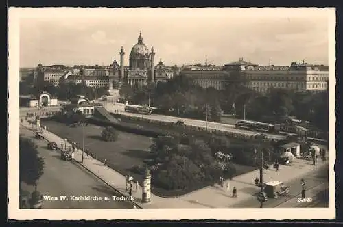 AK Wien, Karlskirche und Technik, Strassenbahn