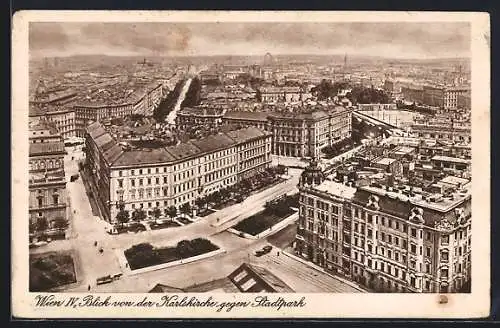 AK Wien, Blick von der Karlskirche gegen Stadtpark