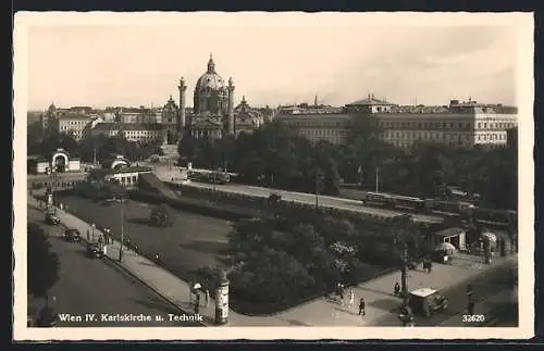 AK Wien, Karlskirche und Technik mit Strassenbahnen