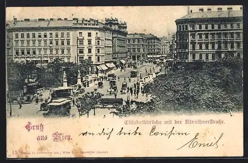 AK Wien, Blick von der Elisabethbrücke in die Kärntnerstrasse