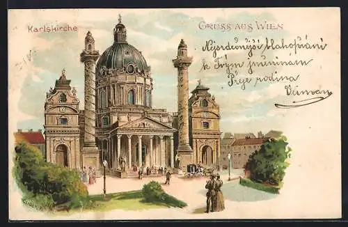 Lithographie Wien, Ansicht der Karlskirche