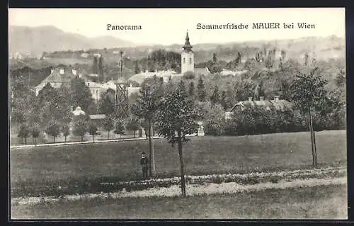 AK Wien, Mauer, Panorama mit Kirche