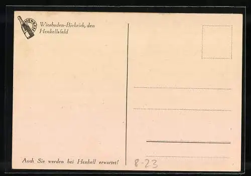 AK Wiesbaden, Sektkellerei Henkell&Co, Blick in den Hauptkeller, altrömische Baccusfigur