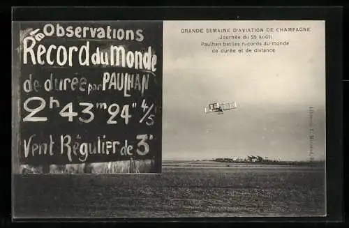 AK Grande Semaine d`Aviation de Champagne, Paulhan bat les records du monde de durée et de distance