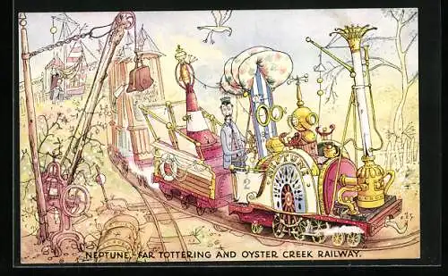 Künstler-AK The Far Tottering & Oyster Creek Railway in the Battersea Pleasure Gardens, engine Neptune