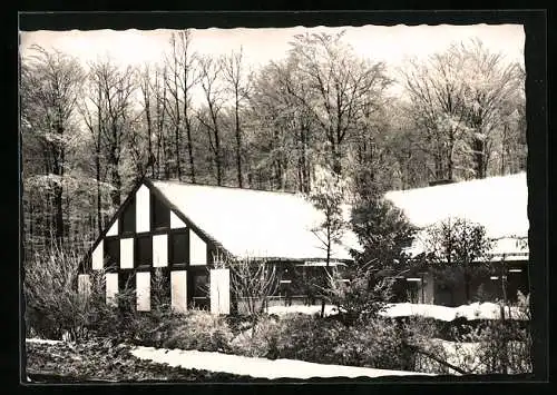 AK Rohrbrunn, Autobahn-Rasthaus im Spessart, Motel im Winter