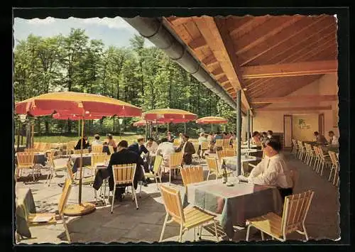 AK Rohrbrunn, Autobahn-Rasthaus im Spessart, Terrasse