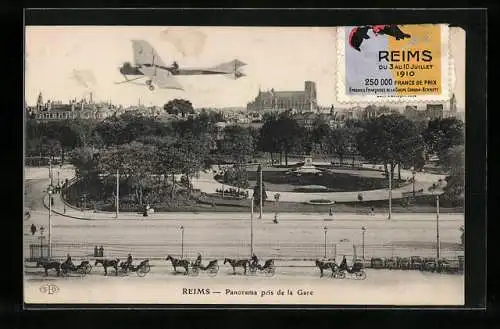 AK Reims, Grande Semaine d`Aviation de la Champagne, Panorama pris de la Gare, aéroplan