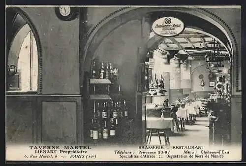 AK Paris, Taverne Martel, Liénart Propriétaire, Brasserie & Restaurant, 6 Rue Martel