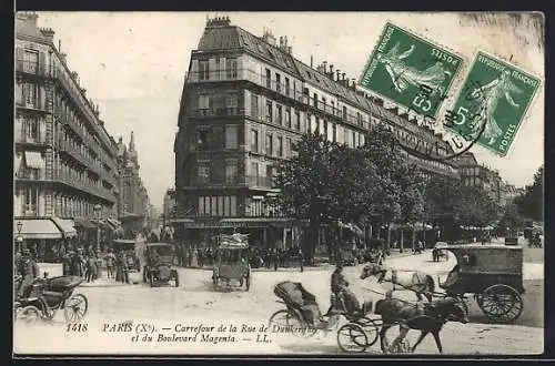 AK Paris, Carrefour de la Rue de Dunkerque et du Boulevard Magenta