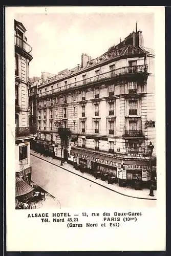 AK Paris, Alsace Hotel, 13 Rue des Deux-Gares