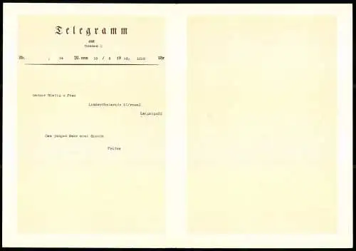 Telegramm Deutsche Reichspost, 1940, Verzierte Aussenseiten mit Märchenfiguren und Pflanzenmotiven