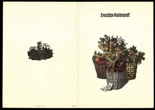 Telegramm Deutsche Reichspost, 1938, Motiv mit Blumenkörben und Geburtstagswünschen