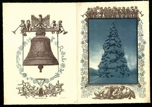 Telegramm Deutsche Reichspost, 1930, Weihnachtsmotiv mit Glocke und schneebedecktem Baum, Entwurf Hans Bastanier