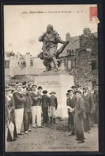 AK Saint-Malo, Place de la Hollande, Denkmal Jacques Cartier