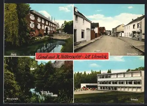 AK Weilerswist-Kl. Vernich, Ortspartie, Burg, Schule