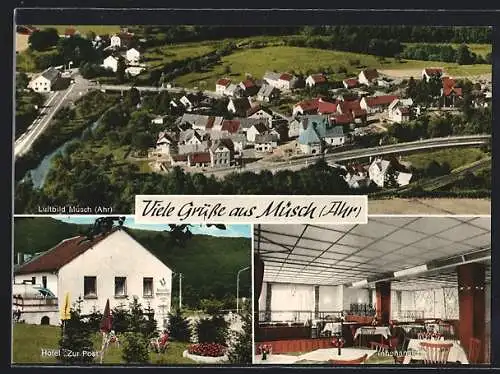 AK Müsch /Ahr, Hotel Zur Post, Ortsansicht vom Flugzeug aus