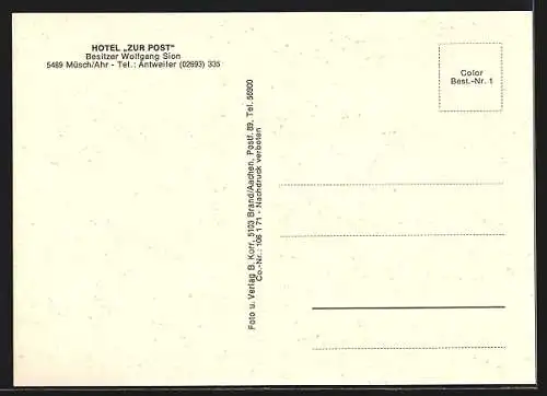 AK Müsch a. d. Ahr, Hotel Zur Post, Innenansicht, Panorama