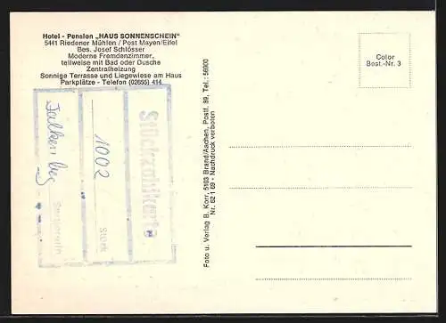 AK Riedener Mühlen /Eifel, Hotel - Pension Haus Sonnenschein