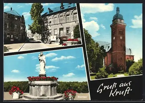 AK Kruft, Die Kirche, Brunnen, Hochstrasse