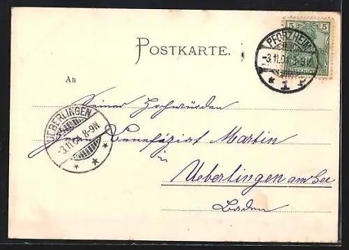 AK Pforzheim, Marktplatz mit Rathaus