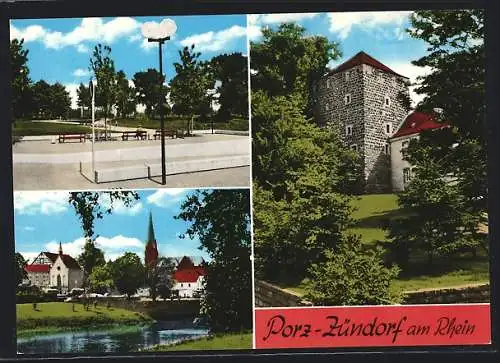 AK Köln-Porz, Ortsansicht mit Kirche und Park