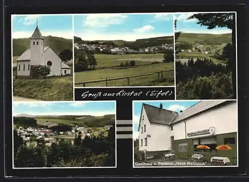 AK Lirstal /Eifel, Gasthaus u. Pension Haus Waldblick, Ortsansicht mit Kirche