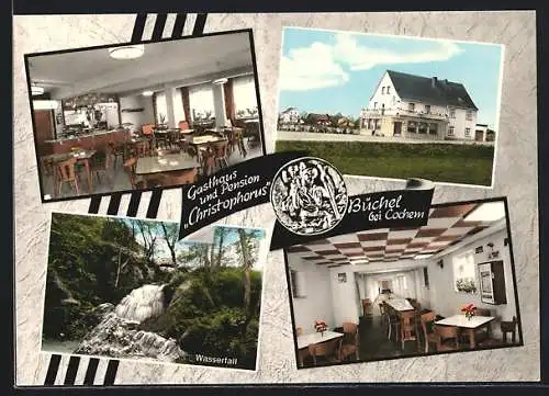 AK Büchel, Gasthaus-Pension Christopherus, Bes.Willi Hieronimus, Inneres und Wasserfall