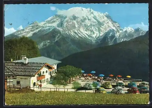 AK Ramsau b. Berchtesgaden, Gasthaus Zipfhäusl mit Watzmann