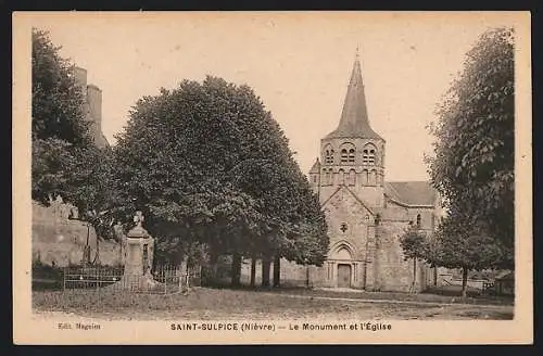 AK Saint-Sulpice /Nievre, Le Monument et l`Eglise