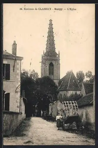 AK Surgy, L`Église, Strassenpartie mit Kirchblick