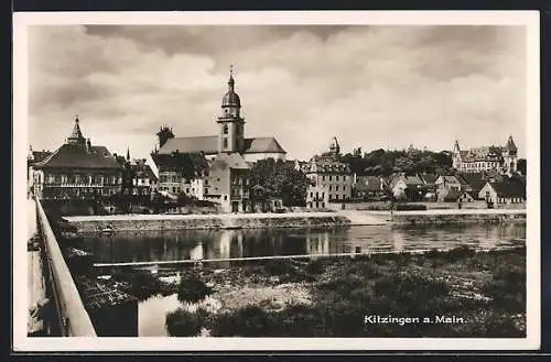 AK Kitzingen a. Main, Ortspartie vom Ufer aus gesehen