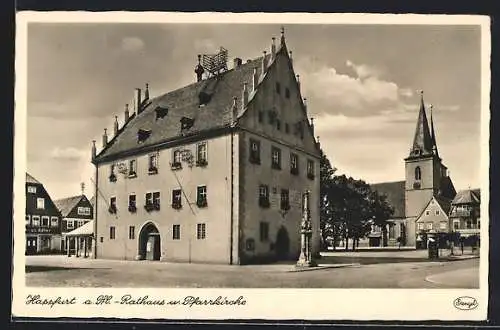 AK Hassfurt a. M., Rathaus und Pfarrkirche