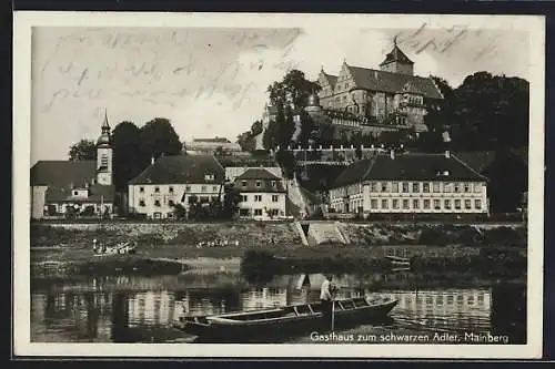 AK Mainberg, Gasthaus zum schwarzen Adler mit Kirche