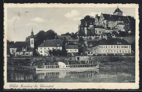 AK Schweinfurt, Schloss Mainberg mit Dampfer