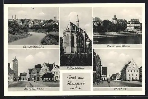 AK Hassfurt, Ritterkapelle, Rathaus, Partie am Main