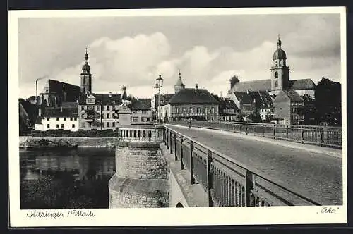 AK Kitzingen, Teilansicht mit Brücke über den Main