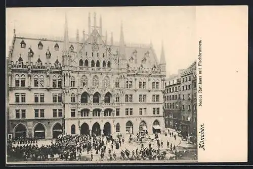 AK München, Neues Rathaus mit Fischbrunnen