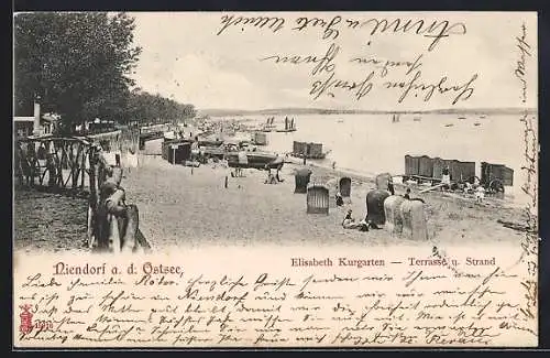 AK Niendorf / Ostsee, Elisabeth Kurgarten-Terrasse und Strand